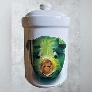 Vintage 2001 Play With Your Food retro kitchen jar with lid, lettuce pig print